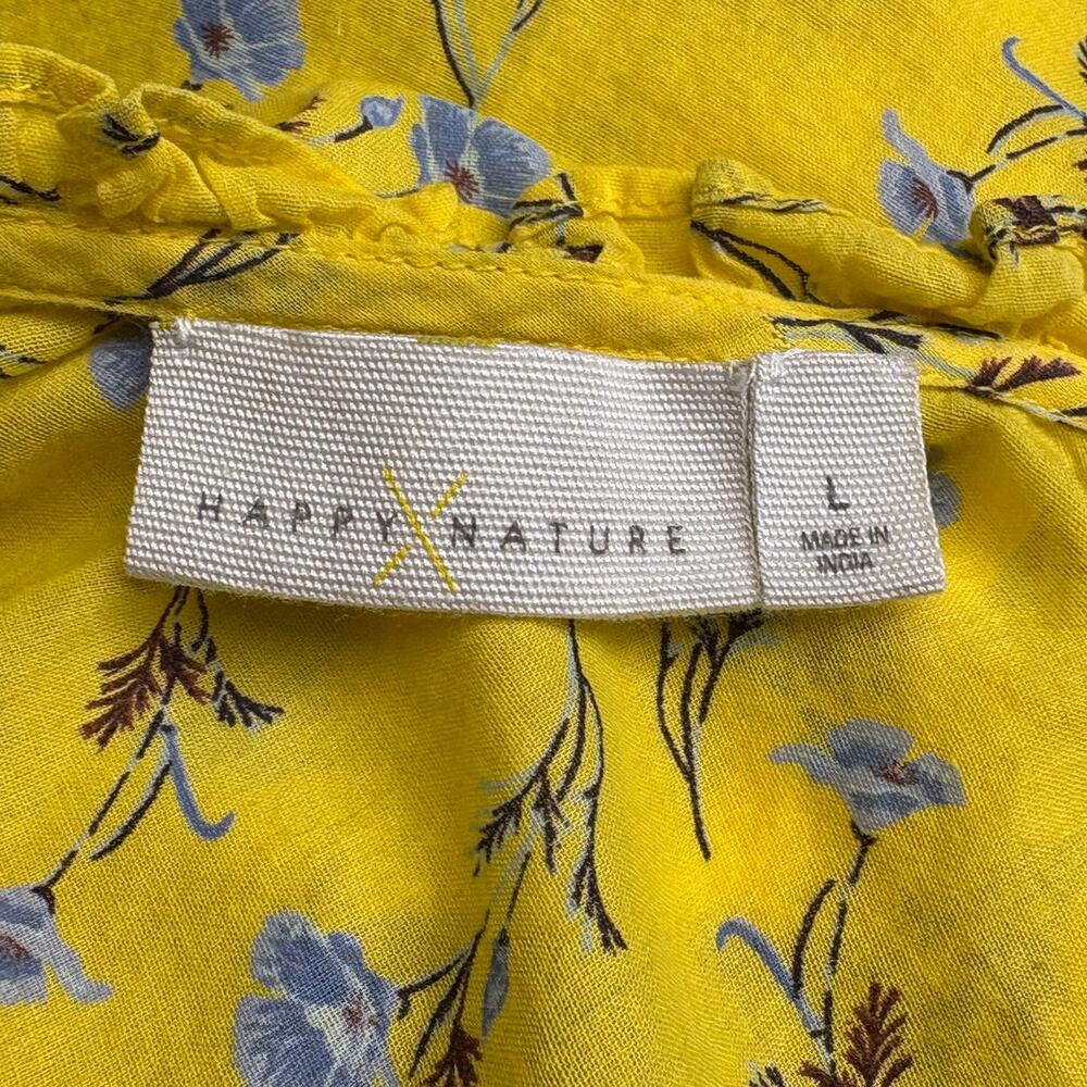 Happy Nature Yellow Floral Ruffle Romantic Boho Hippie Country Dress Womens Sz L - Picture 4 of 6